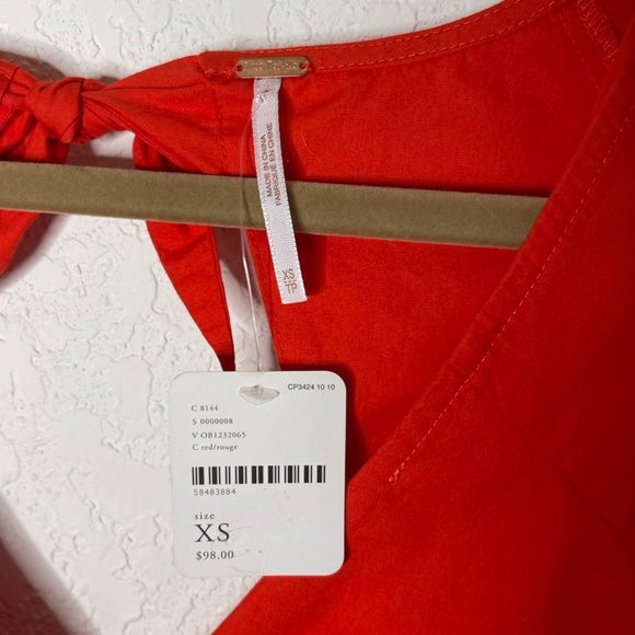 Free People NWT Balloon Sleeve Open Back Tie Front Top Size XS Red Orange - Picture 9 of 16